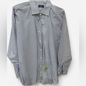 Esquire Men's Classic Blue Plaid check suit button down long sleeve dress shirt
